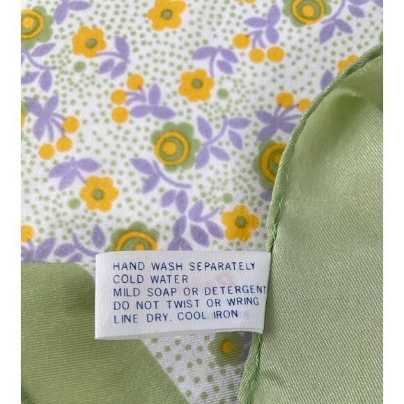 Vintage Yellow Purple Green Floral Print Square Scarf 100% Polyamide Nylon - Picture 6 of 6
